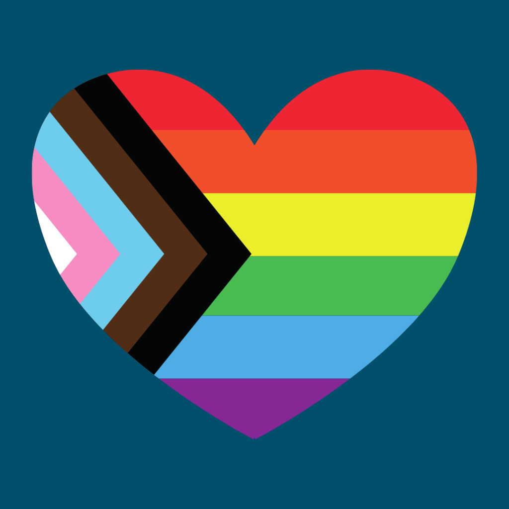The LGBTQ+ flag in the shape of a heart. We are are LGBTQ+ allies 